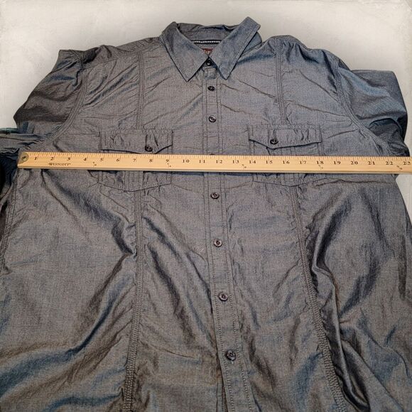 Rock & Roll Cowboy Mens Button Down Shirt Medium Gray Western Long Sleeve Pocket - Picture 9 of 9